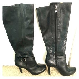 Black faux leather boots